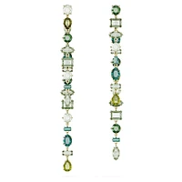 Gema drop earrings, Asymmetrical design, Mixed cuts, Extra long, Green, Gold-tone plated by SWAROVSKI