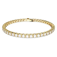 Matrix Tennis bracelet, Round cut, White, Gold-tone plated by SWAROVSKI