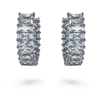 Matrix hoop earrings, Baguette cut, Grey, Ruthenium plated by SWAROVSKI