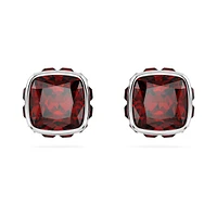 Birthstone stud earrings, Square cut, January, Red, Rhodium plated by SWAROVSKI