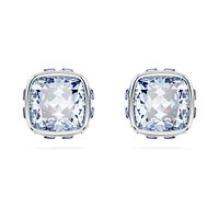 Birthstone stud earrings, Square cut, March, Blue, Rhodium plated by SWAROVSKI