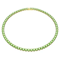Matrix Tennis necklace, Round cut, Medium, Green, Gold-tone plated by SWAROVSKI