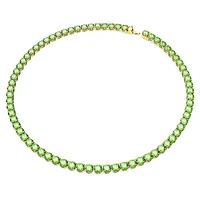 Matrix Tennis necklace, Round cut, Medium, Green, Gold-tone plated by SWAROVSKI