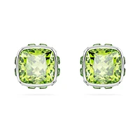 Birthstone stud earrings, Square cut, August, Green, Rhodium plated by SWAROVSKI