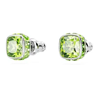 Birthstone stud earrings, Square cut, August, Green, Rhodium plated by SWAROVSKI
