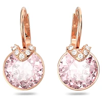 Bella V drop earrings, Round cut, Pink, Rose gold-tone plated by SWAROVSKI