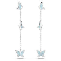 Idyllia Lilia drop earrings, Butterfly, Blue, Rhodium plated by SWAROVSKI