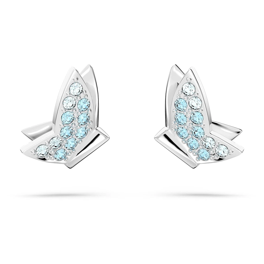 Idyllia Lilia stud earrings, Butterfly, Blue, Rhodium plated by SWAROVSKI