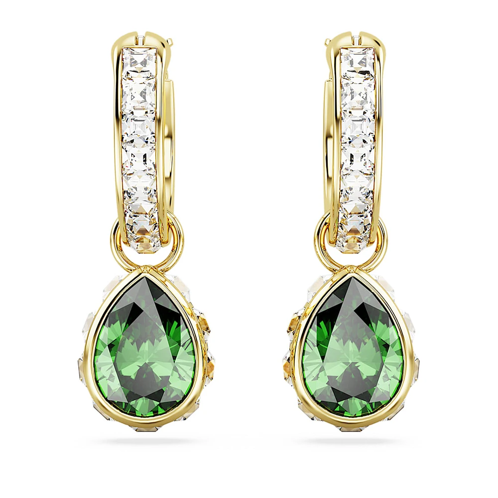 Stilla drop earrings, Pear cut, Green, Gold-tone plated by SWAROVSKI