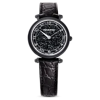 Crystalline Wonder watch, Swiss Made, Leather strap, Black, Black finish by SWAROVSKI