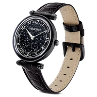 Crystalline Wonder watch, Swiss Made, Leather strap, Black, Black finish by SWAROVSKI