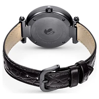 Crystalline Wonder watch, Swiss Made, Leather strap, Black, Black finish by SWAROVSKI