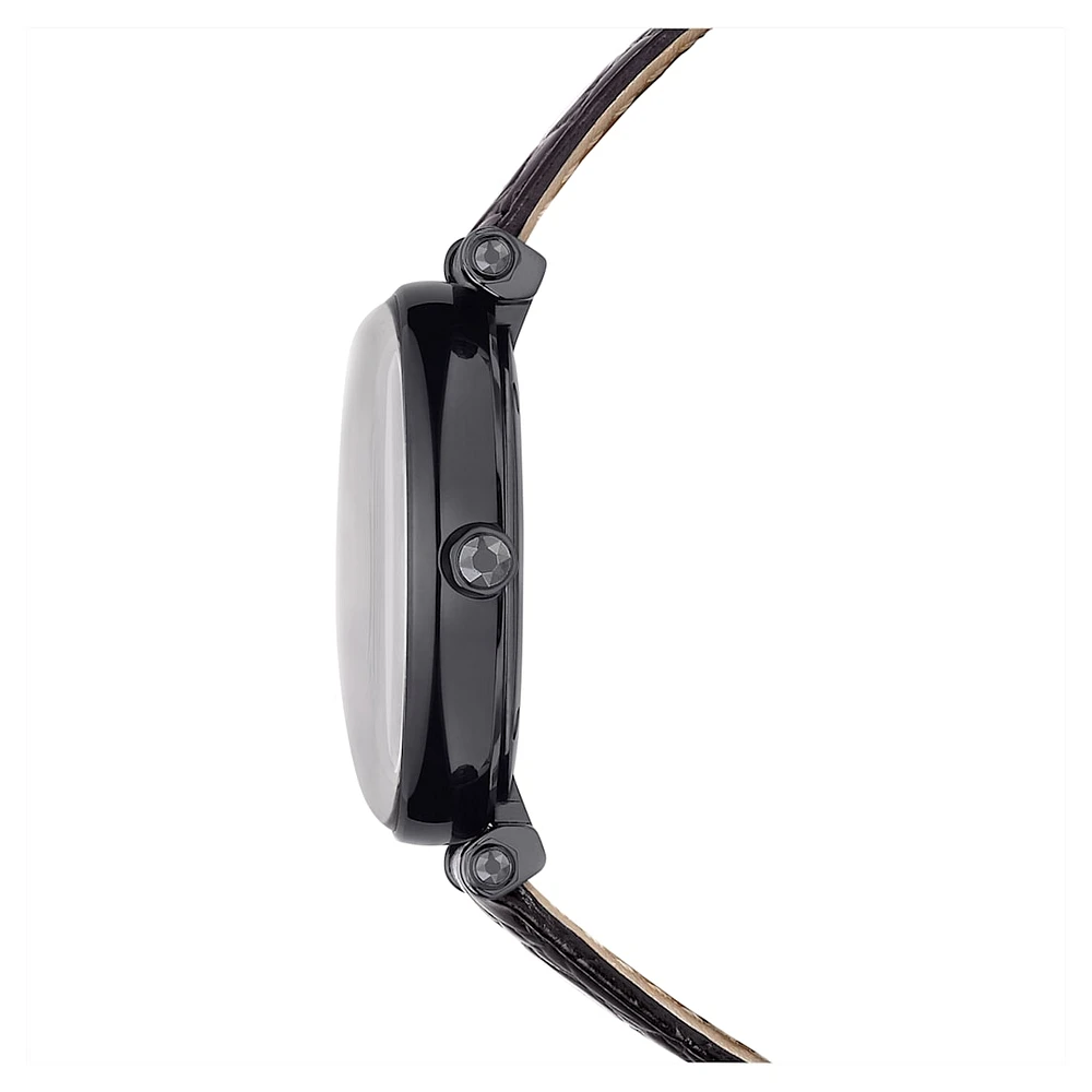 Crystalline Wonder watch, Swiss Made, Leather strap, Black, Black finish by SWAROVSKI