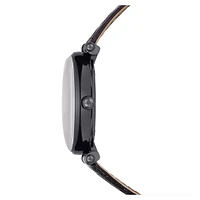 Crystalline Wonder watch, Swiss Made, Leather strap, Black, Black finish by SWAROVSKI