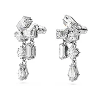 Mesmera drop earrings, Mixed cuts, White, Rhodium plated by SWAROVSKI