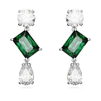 Mesmera drop earrings, Mixed cuts, Green, Rhodium plated by SWAROVSKI