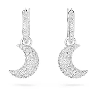 Luna drop earrings, Moon, White, Rhodium plated by SWAROVSKI