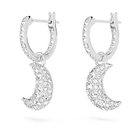 Luna drop earrings, Moon, White, Rhodium plated by SWAROVSKI