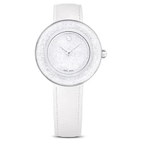 Crystalline lustre watch, Swiss Made, Leather strap, White, Stainless steel by SWAROVSKI