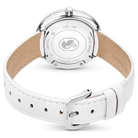 Crystalline lustre watch, Swiss Made, Leather strap, White, Stainless steel by SWAROVSKI