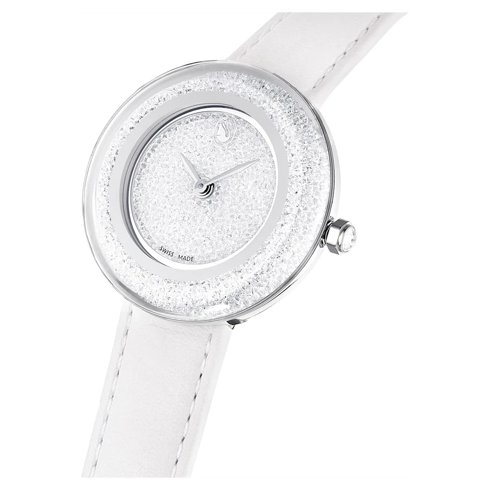 Crystalline lustre watch, Swiss Made, Leather strap, White, Stainless steel by SWAROVSKI