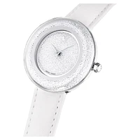 Crystalline lustre watch, Swiss Made, Leather strap, White, Stainless steel by SWAROVSKI