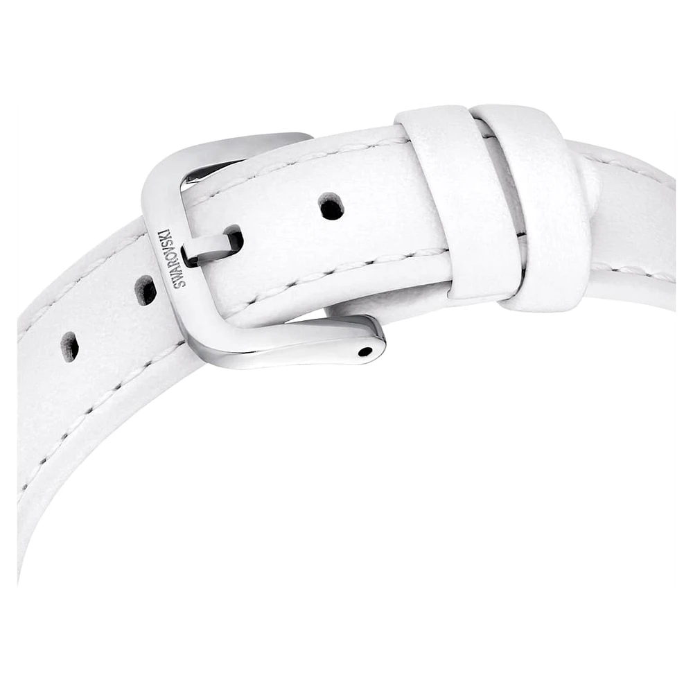 Crystalline lustre watch, Swiss Made, Leather strap, White, Stainless steel by SWAROVSKI