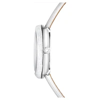 Crystalline lustre watch, Swiss Made, Leather strap, White, Stainless steel by SWAROVSKI