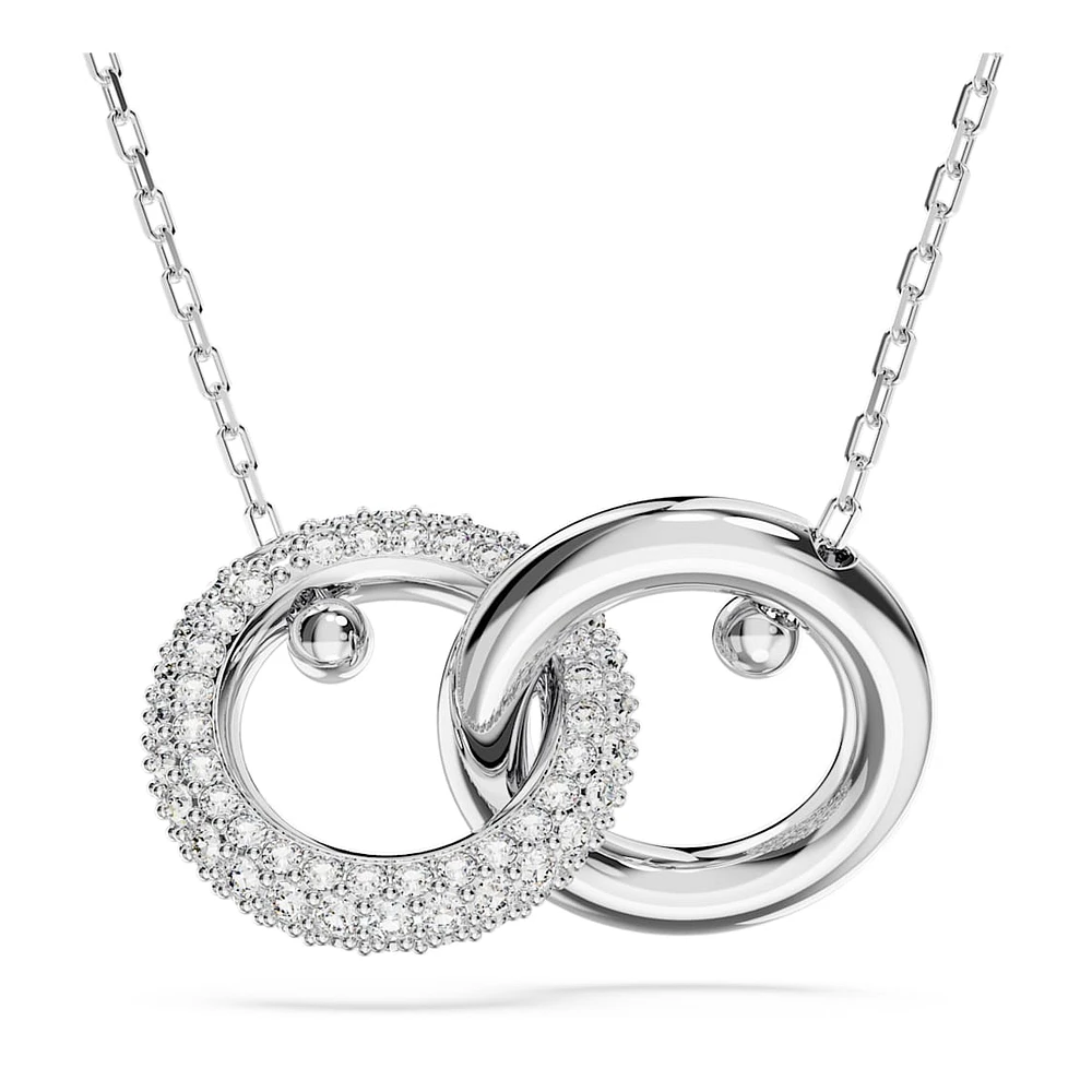Dextera pendant, Interlocking loop, White, Rhodium plated by SWAROVSKI