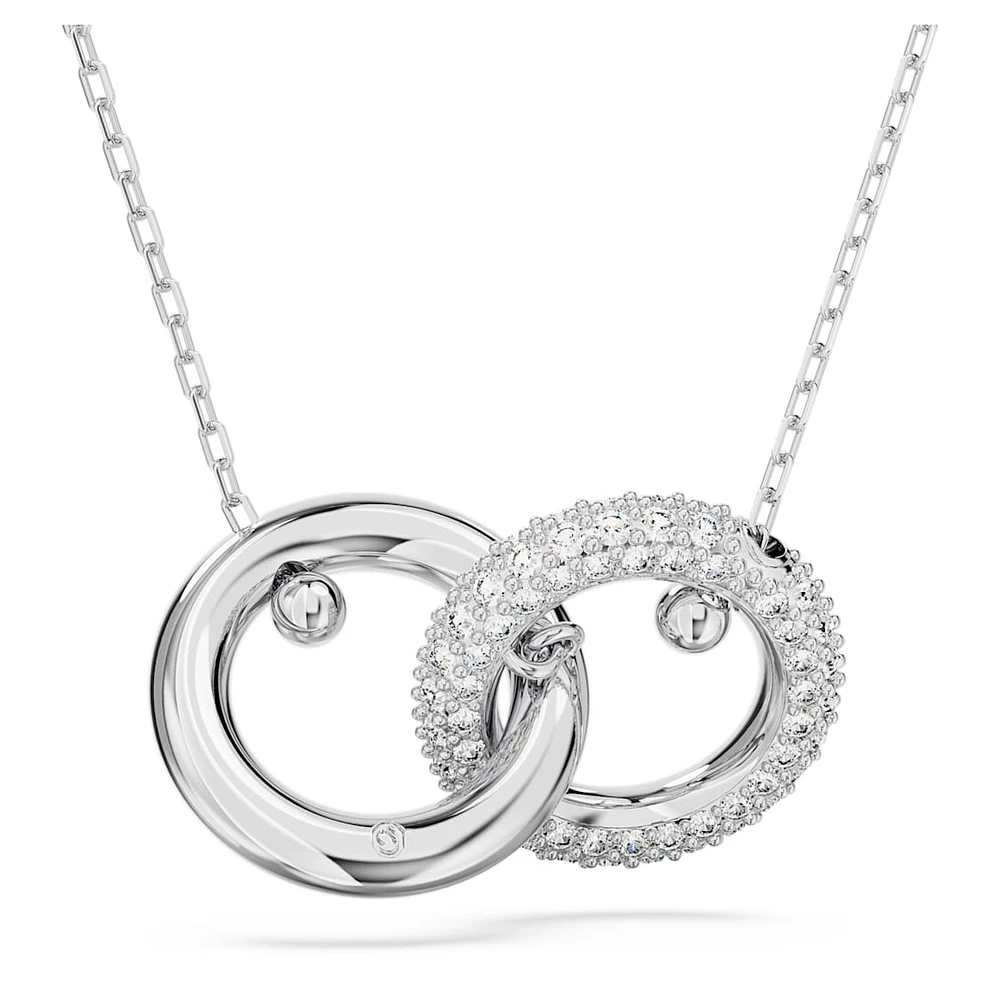 Dextera pendant, Interlocking loop, White, Rhodium plated by SWAROVSKI