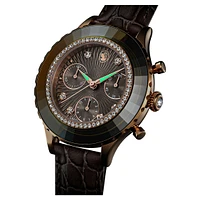 Octea chrono watch, Swiss Made, Leather strap, Grey, Rose gold-tone finish by SWAROVSKI