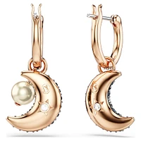 Luna drop earrings, Crystal pearl, Asymmetrical design, Moon, Multicoloured, Rose gold-tone plated by SWAROVSKI