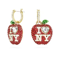 I LOVE NY drop earrings, Red, Gold-tone plated by SWAROVSKI