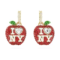 I LOVE NY drop earrings, Red, Gold-tone plated by SWAROVSKI