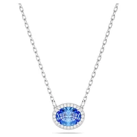 Constella necklace, Oval cut, Blue, Rhodium plated by SWAROVSKI