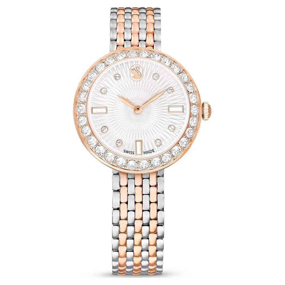 Matrix tennis 7-link watch, Swiss Made, Metal bracelet, Rose gold tone