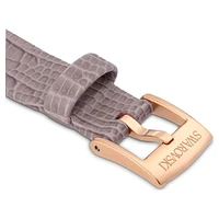 Watch strap, 13 mm (0.51") width, Leather, Gray, Rose gold-tone finish by SWAROVSKI