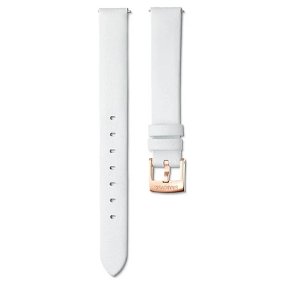 Watch strap, 14 mm (0.55") width, Leather, White, Rose gold-tone finish by SWAROVSKI