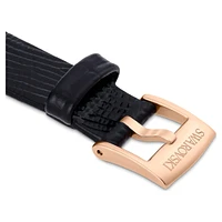 Watch strap, 13 mm (0.51") width, Leather, Black, Rose gold-tone finish by SWAROVSKI