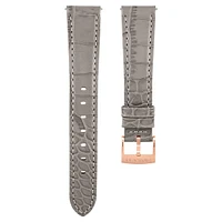 Watch strap, 17 mm (0.67") width, Leather with stitching, Gray, Rose gold-tone finish by SWAROVSKI