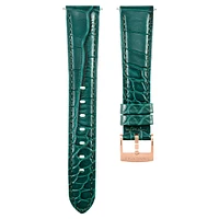 Watch strap, 17 mm (0.67") width, Leather with stitching, Green, Rose gold-tone finish by SWAROVSKI