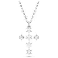 Insigne pendant, Round cut, Cross, White, Rhodium plated by SWAROVSKI