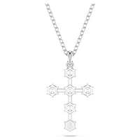 Insigne pendant, Round cut, Cross, White, Rhodium plated by SWAROVSKI