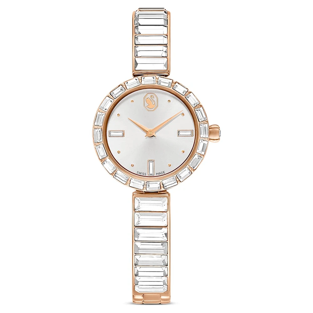 Matrix bangle watch, Swiss Made, Crystal bracelet, White, Rose gold-tone finish by SWAROVSKI