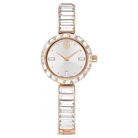 Matrix bangle watch, Swiss Made, Crystal bracelet, White, Rose gold-tone finish by SWAROVSKI