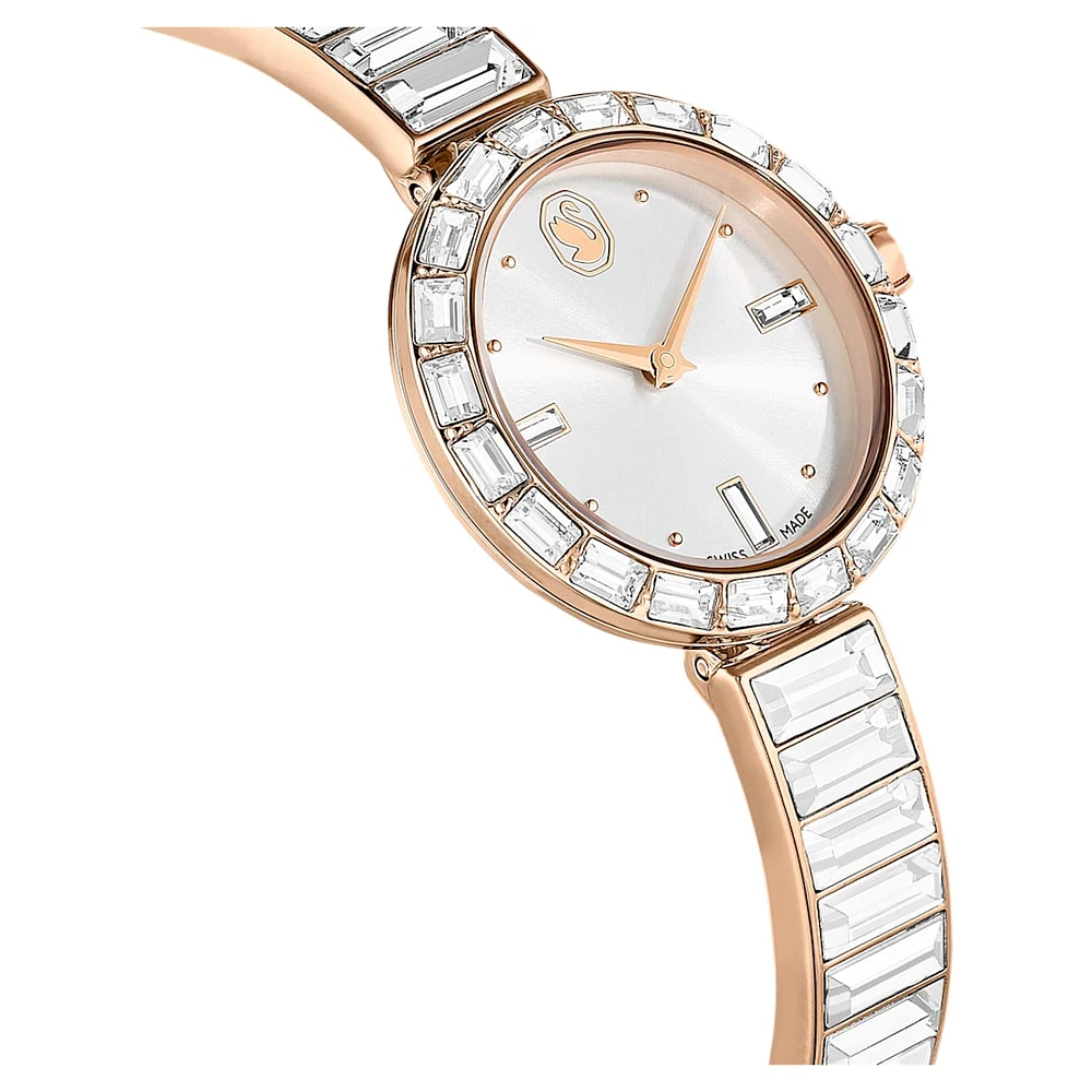 Matrix bangle watch, Swiss Made, Crystal bracelet, White, Rose gold-tone finish by SWAROVSKI