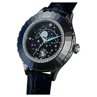 Octea moon watch, Swiss Made, Moon, Leather strap, Blue, Stainless steel by SWAROVSKI