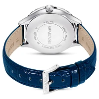 Octea moon watch, Swiss Made, Moon, Leather strap, Blue, Stainless steel by SWAROVSKI