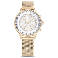 Nova chrono watch, Swiss Made, Metal bracelet, Gold tone, Champagne gold-tone finish by SWAROVSKI