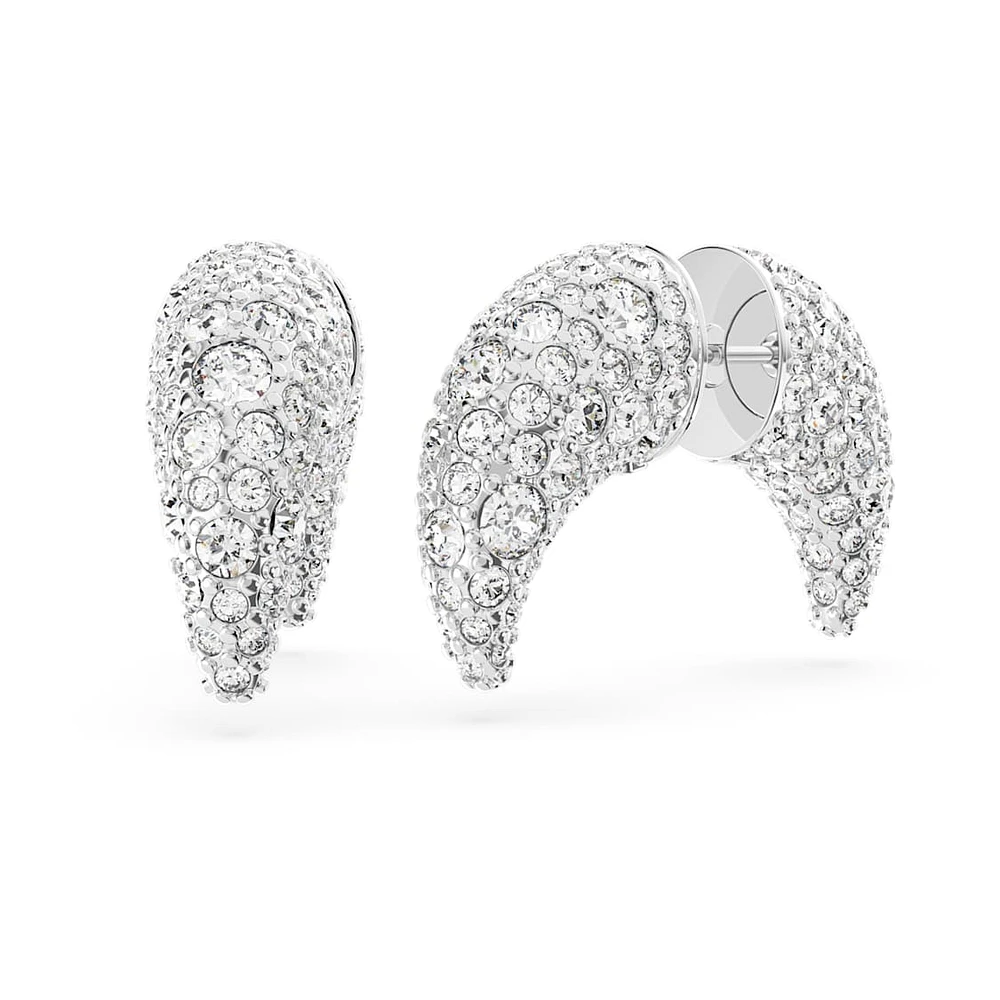 Luna stud earrings, Moon, Small, White, Rhodium plated by SWAROVSKI